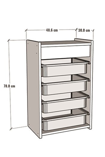 CMKStore 4 Sepetli Oyuncak Dolabı Çok Amaçlı Mutfak Dolabı Sebzelik Atlantik Çam - Gri
