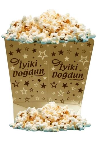 Aşkın Parti Evi Happy Birthday Gold Corn Box 8 Pack Popcorn Cup Party