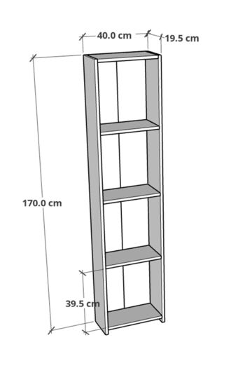 CMKStore 5 Raflı Kitaplık Arkalıklı Dar Raf Kütüphane 170 cm Beyaz