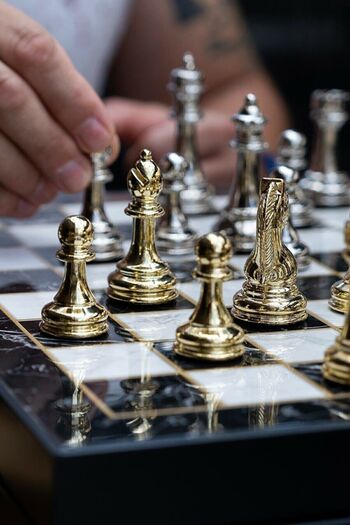Libby Premium Stainless Metal Chess Set - 35×35 Gold Chrome Gold with Chest