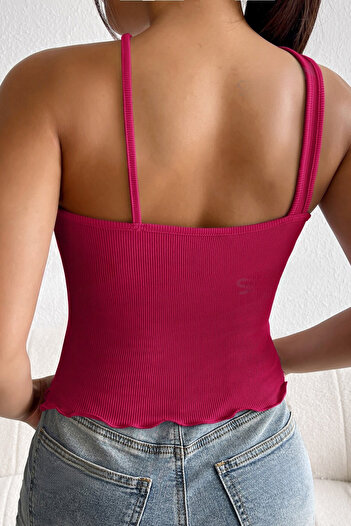 MADALİNA Fuchsia Camisole Women's Blouse - Cross Strap Detail