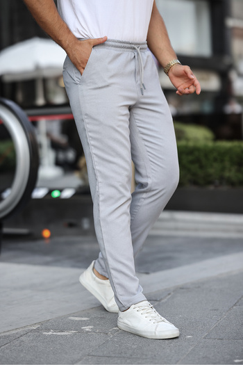 comstar Men's Elastic Waist Straight Leg Tight Basic Gray Trousers