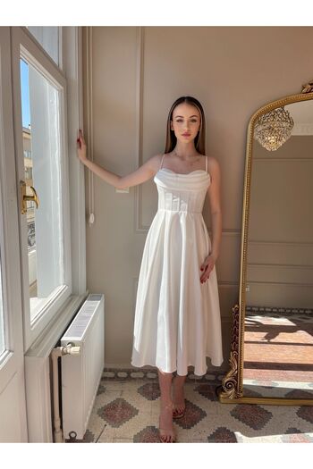 seri creation Organza Satin Midi Μήκος Βραδινό Φόρεμα Νυφικό Αρραβώνας Αποφοίτηση