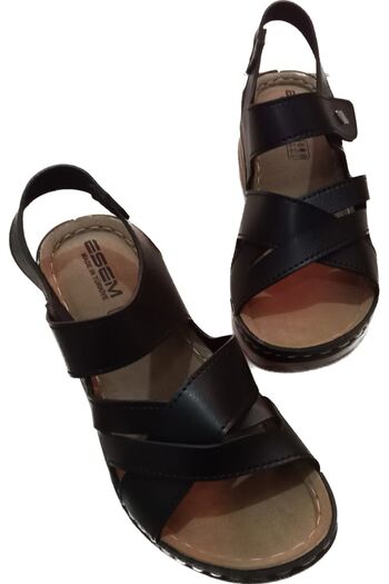 Esem Women's Black Orthopedic Sole Stitched Velcro Sandals