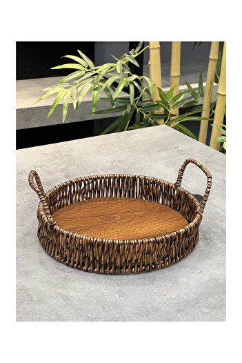 Doğudeko Retro Yuvarlak Hasır Sunum Tepsisi 22 Cm Çapında