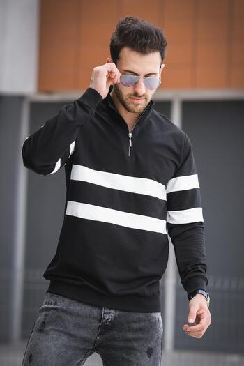 Oksit Nepido Herren-Sweatshirt – Zweifarbig, Halber Reißverschluss, Rollkragen