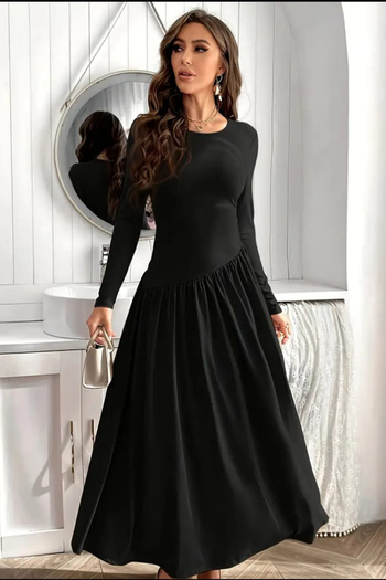missamour Black Long Sleeve Women's Dress with Cross Skirt