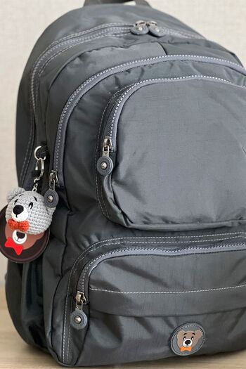 NEMO BAGS Unisex Gray Backpack School Bag Laptop And Travel Bag Waterproof, Amigurumi With Teddy Bear