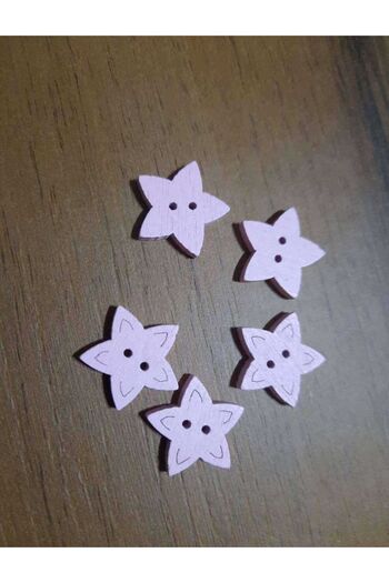 İMREN AKSESUAR Wooden Button 1.5 cm Star Figured Two Holes Pink Button 1 Pack 8 Pieces