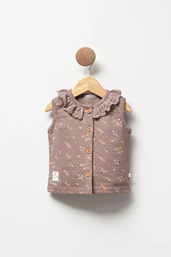 Cassiope Patterned Embroidery Vest for Baby Girl - Buttoned Front Design