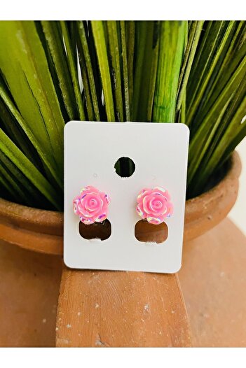1PARÇAMAVİ Pink Rose Clip Pinch Earrings -pinch Earrings