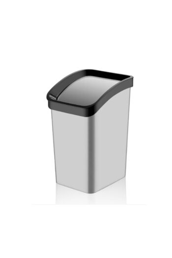 Bahat Plastic Gray Black Colored Click Office Wc Trash Can with Push Lid 6 Lt