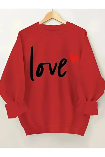 DAXİS Sportwear Company Love Printed Women's Sweatshirt - Crew Neck