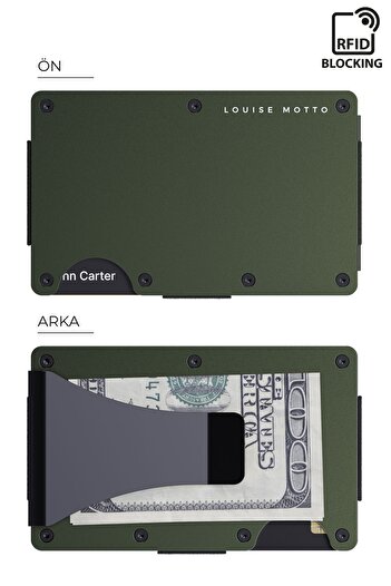 Louise Motto Cardx - Burano Clips - Yeni Nesil Cüzdan & Kartlık- Minimalist Metal Cüzdan - Rfid Engelleme (HAKİ)