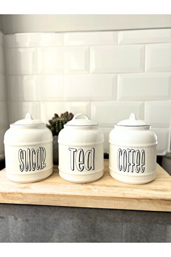 HomeStone Set of 3 Ceramic Sugar Tea Coffee Jars, Countertop Storage Jar 1400 ml