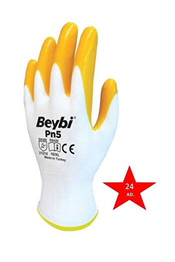 Beybi Pn5 24 Pairs Yellow/White Work Gloves (24 Pieces)