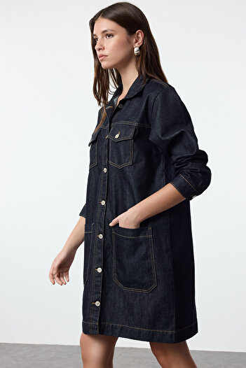 Trendyol Collection Dark Blue Regular Denim Trench Coat Twoaw25Tr00046