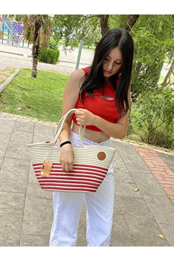 JÜTEX HOME Beach and Shoulder Bag - Jute Straw Look Handbag