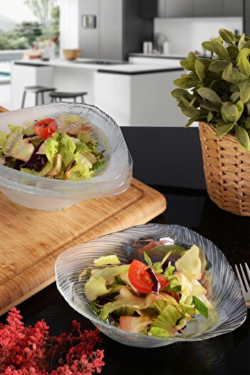 ANGDESİGN Angdesign Elisya Glass Salad Bowl - 4 Pieces Medium Size Transparent