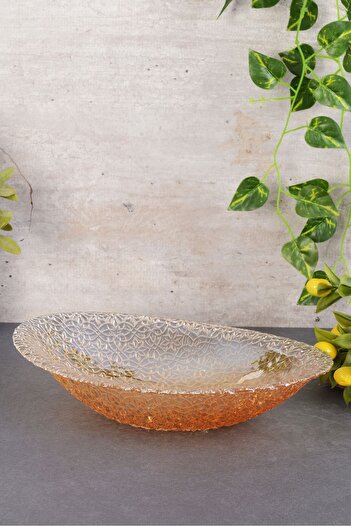 ANGDESİGN Angdesign Mine Oval Glass Salad Bowl-large-amber with Luster