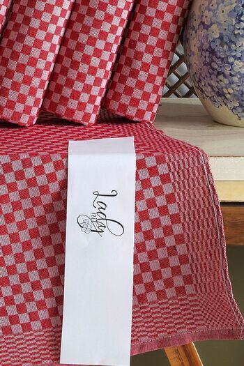 LADYNİL 10 Piece Red Kitchen Napkin Checkerboard Patterned Cotton