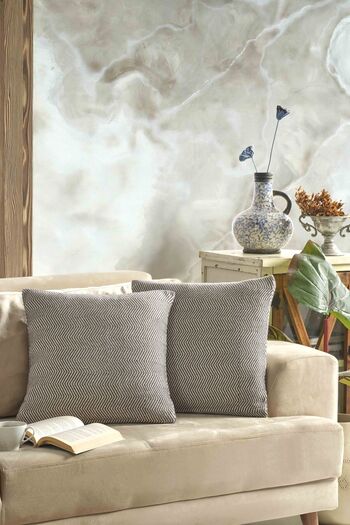 LADYNİL 2-Piece Natural Throw Pillow Cover - 45X45 Anthracite Zippered