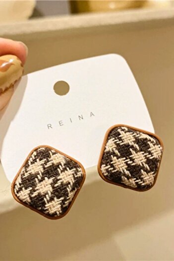 PETEK AKSESUAR FRENCH SQUARE DESIGN DROPED FABRIC EARRINGS