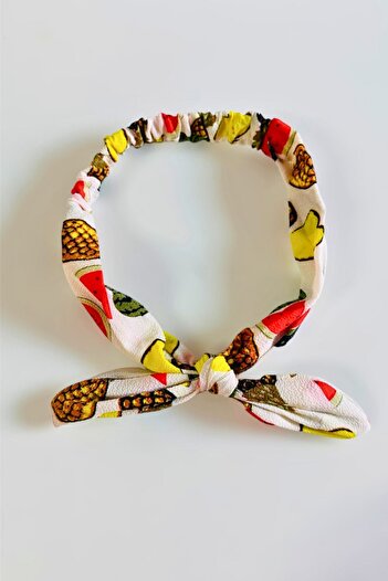 PETEK AKSESUAR Pineapple and Watermelon Lemon Patterned Fabric Bow Hair Band