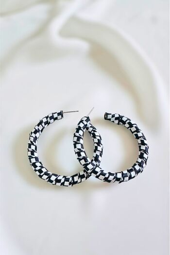 PETEK AKSESUAR Zebra Fabric - 5 cm Wide Design Hoop Earrings