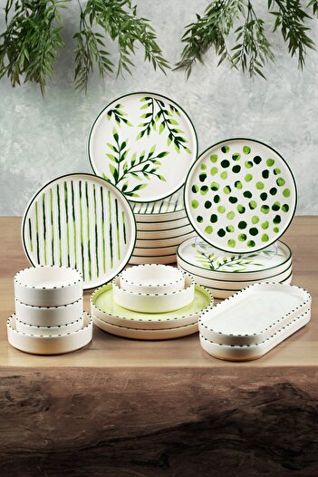 Kitchen Life 22 Pieces 12 Person Greentree Stackable Breakfast Set - Luxury Breakfast Presentation Set Plate