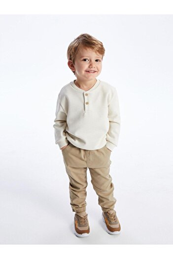LC Waikiki Dark Beige Jogger Pants for Baby Boy - Basic Model with Elastic Waist