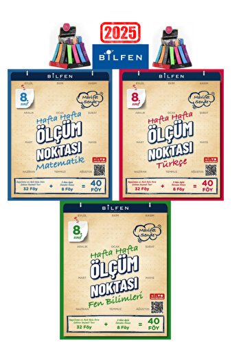 Bilfen Yayıncılık 2025 8.Sınıf Mat-Türkçe-Fen Hafta Hafta Ölçüm Noktası Uygulamalı Soru-Deneme Seti+Kalemlik