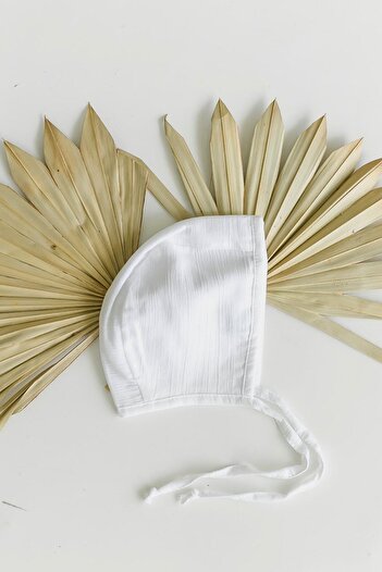BeyzBaby Şile Cloth Baby White Bonnet Plain Muslin Hat