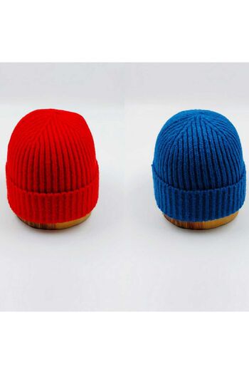 SOFT AKSESUAR Unisex Knitted Double Solid Beanie Set