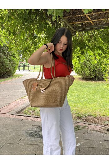 JÜTEX HOME Beach and Shoulder Bag - Jute Straw Look Handbag