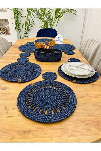 JÜTEX HOME 13 Piece Jute Wicker American Serving Supla - Under Cup and Basket