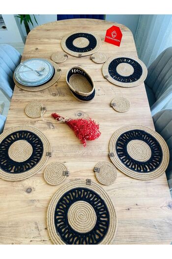 JÜTEX HOME 13 Piece Jute Wicker American Serving Supla - Under Cup and Basket
