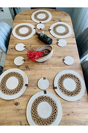 JÜTEX HOME 13 Piece Jute Wicker American Serving Supla - Under Cup and Basket