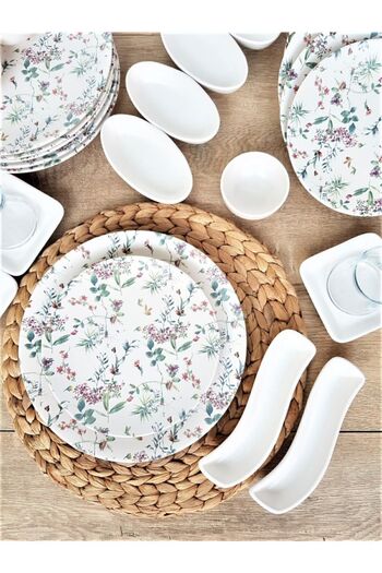 Keramika Flowers Matte White Breakfast Set 33 Pieces for 6 People