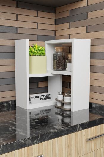CMKStore Tezgah Üstü Genişlik Ayarlı Modüler Puzzle Baharatlık Rafı Beyaz