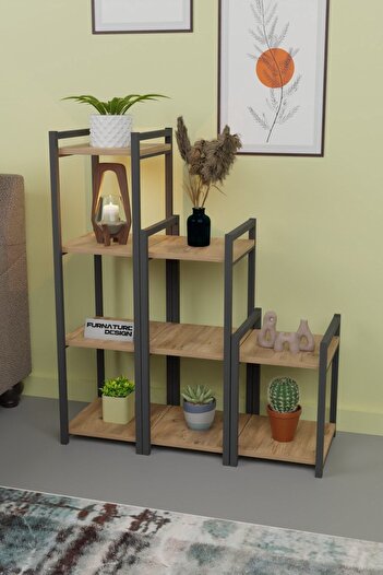 CMKStore Metal Dekoratif Çok Amaçlı Raf 9 Raflı Banyo Mutfak Rafı Çiçeklik Organizer Atlantik Çam