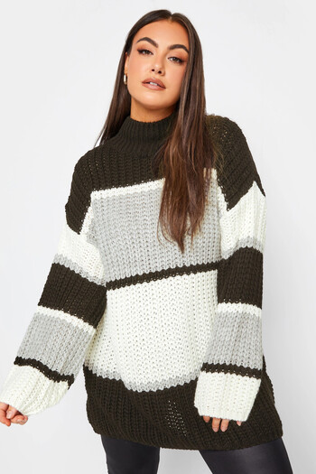 Stil Diva Large Size Half Turtleneck Color Block Knitwear Knitted Sweater302329