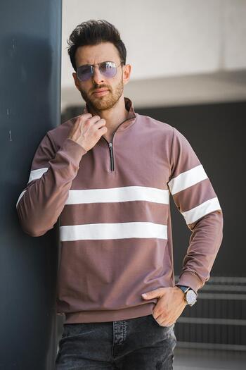 Oksit Nepido Herren-Sweatshirt – Zweifarbig, Halber Reißverschluss, Rollkragen