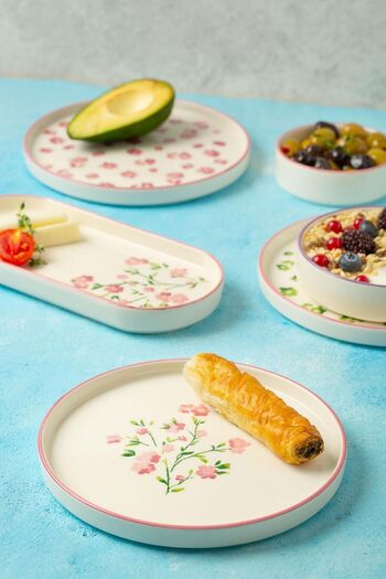 Kevin Seramik Berthe Çiçekli 14 Parça 6 Kişilik Handmade Özel Tasarım Kahvaltı Takımı