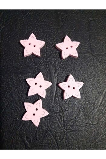 İMREN AKSESUAR Wooden Button 1.5 cm Star Figured Two Holes Pink Button 1 Pack 8 Pieces