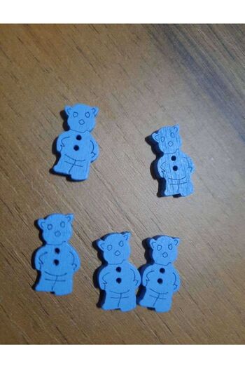 İMREN AKSESUAR Blue Wooden Button with 2 cm Bear Figure - 1 Pack of 8 Pieces
