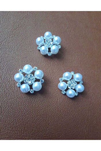 İMREN AKSESUAR 2.5 cm Gray Coated Metal Button with Flower and Crystal Stones - 3 Pieces