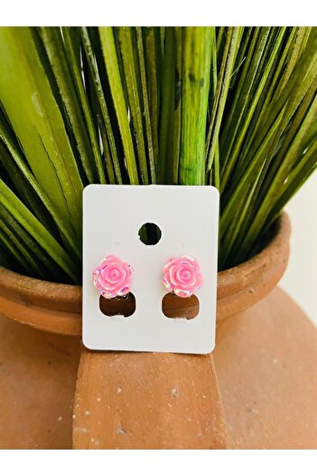 1PARÇAMAVİ Pink Rose Clip Pinch Earrings -pinch Earrings