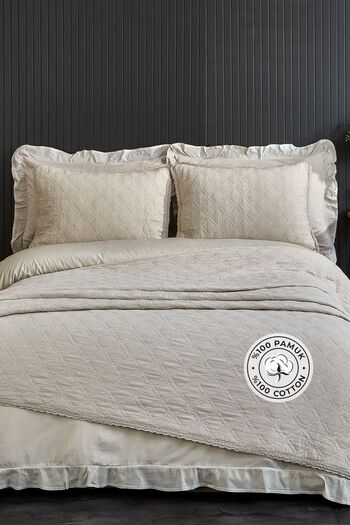 Evlen Home Collection 7-Piece Luxury Duvet Cover Set - 100% Cotton, Double, Stone Wash Detailed, Soft Barbara Beige