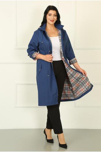 By Alba Collection Жіночий індіго довгий картатий тренч великого розміру